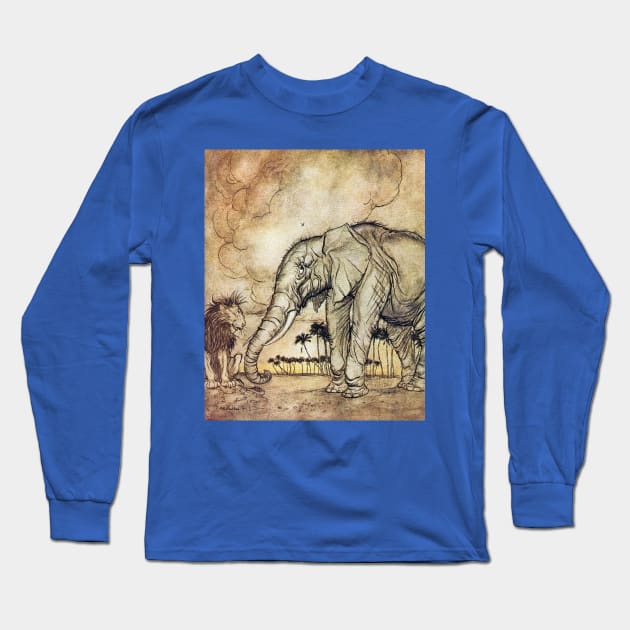 The Lion, Jupiter and the Elephant - Arthur Rackham Long Sleeve T-Shirt by forgottenbeauty